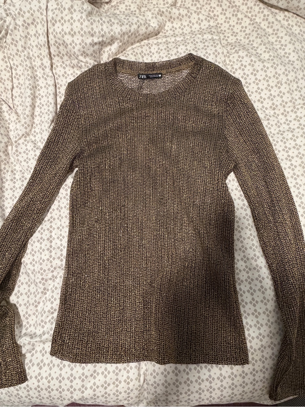 Zara Metallic Crew Neck Top